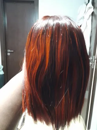 Peluca Pelo Humano Castaño y Naranja