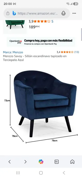 Butaca terciopelo azul klein