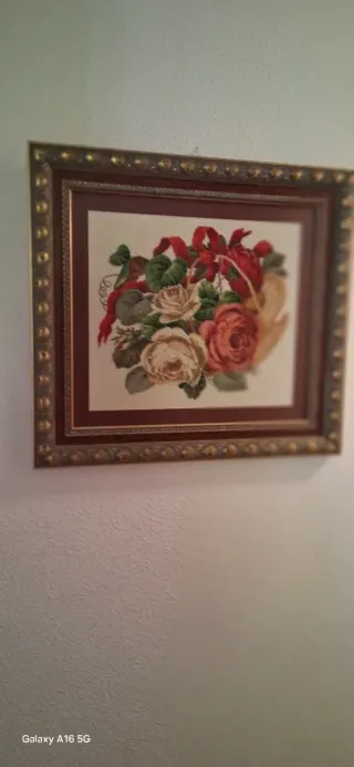 Cuadro Cesta Flores Bordado