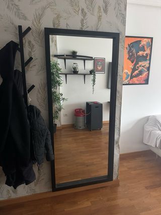 Espejo Grande Pared Madera Negro