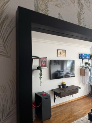 Espejo Grande Pared Madera Negro