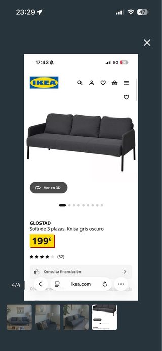 Sofá gris de tela y metal