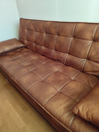 Sofá-cama piel sintética coñac