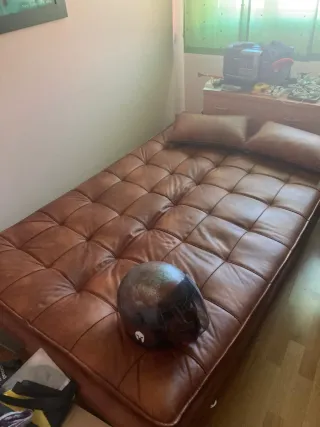 Sofá-cama piel sintética coñac
