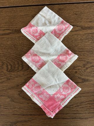 Guardanapos Vintage Damasco Rosa e Branco