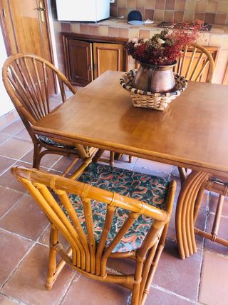 Conjunto Muebles Mimbre Vintage con cojines.