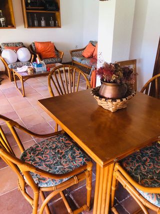 Conjunto Muebles Mimbre Vintage con cojines.