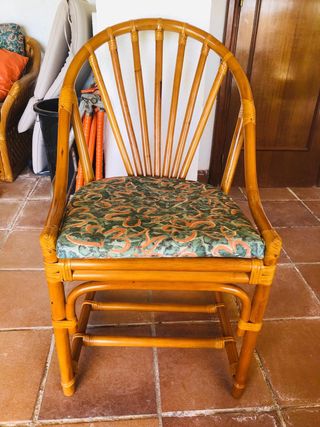 Conjunto Muebles Mimbre Vintage con cojines.