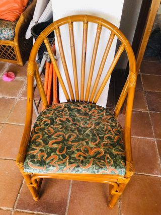 Conjunto Muebles Mimbre Vintage con cojines.