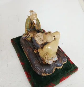 Antigua Figura China Mudman - Sabios Jugando Go