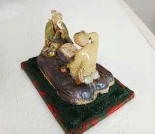 Antigua Figura China Mudman - Sabios Jugando Go