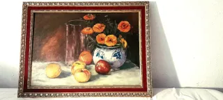 Cuadro al óleo: Flores y Frutas