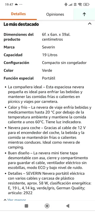 Nevera portátil Severin 19L Eléctrica