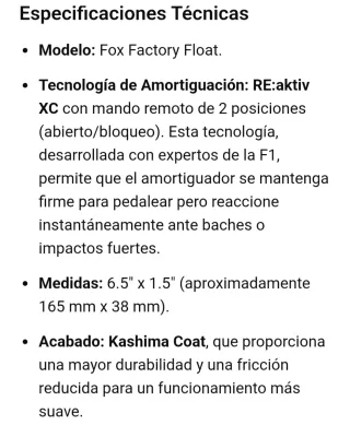Amortiguador Fox Factory Kashima