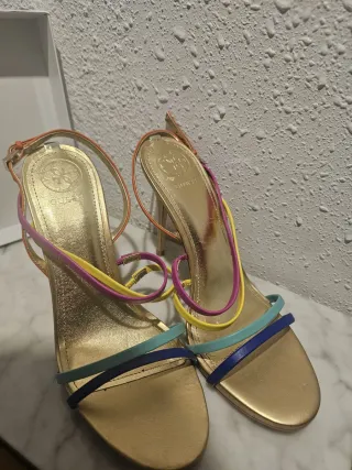 Sandalias de tacón multicolor para mujer