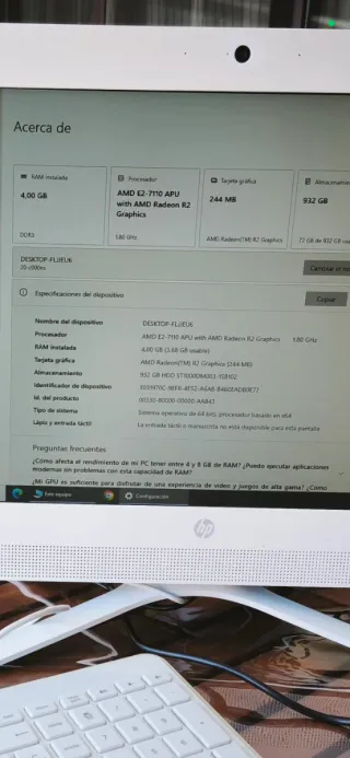 Ordenador HP All-in-One 20 1TB