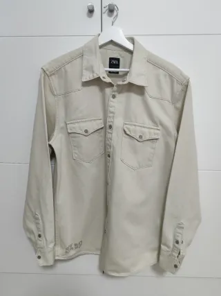 Camisa vaquera hombre beige multicolor