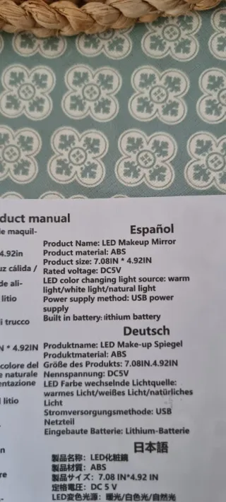 Specchio per trucco LED touch con ricarica USB