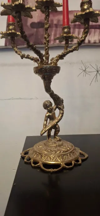 Pareja Candelabros Vintage Latón Macizo