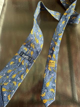 Cravatta Hermès Originale Blu e Dorata