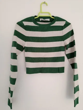 Jersey Zara Rayas Verde y Blanco Talla S