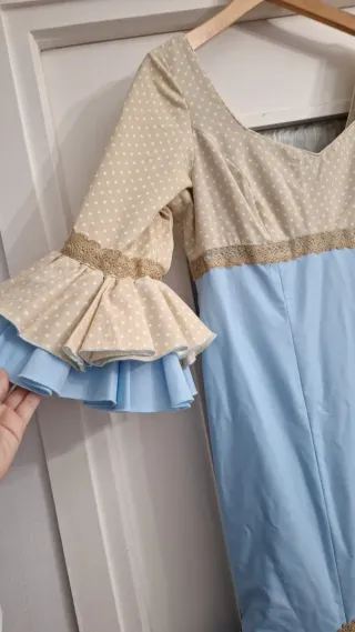 Vestido Flamenca Beige y Azul