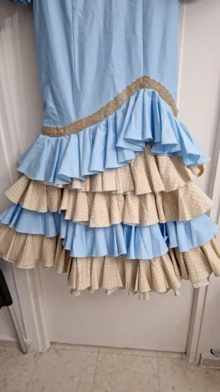 Vestido Flamenca Beige y Azul
