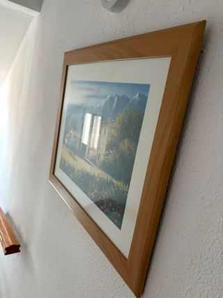 Cuadro paisaje rural con marco de madera