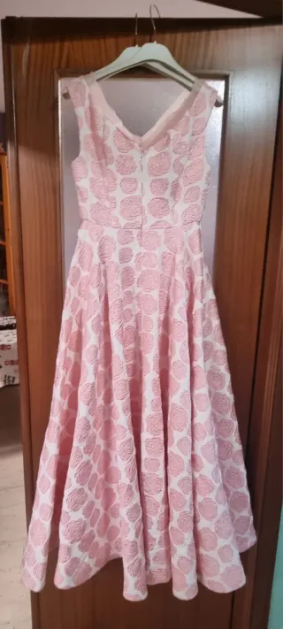 Vestido de vestir rosa y blanco mujer.