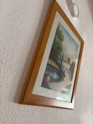 Cuadro paisaje jardín con marco de madera