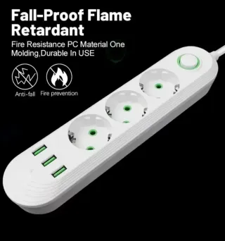 Regleta Múltiple 3 Enchufes EU + 3 USB 2 metros