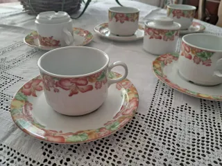 6 tazas y platos café flores Irabia