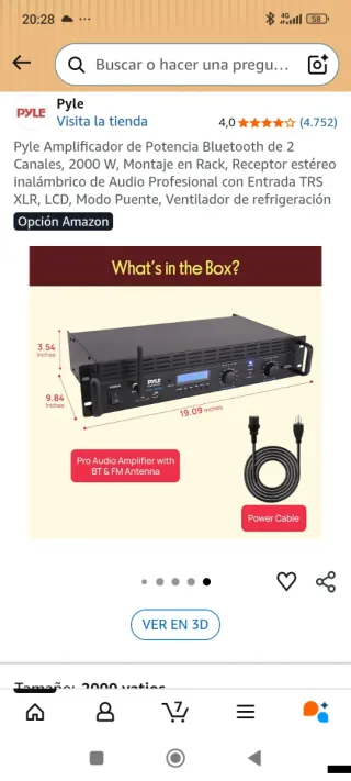 Amplificador Pyle Bluetooth 2 Canales 2000W Rack