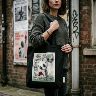 Bolso negro grande con ilustración única