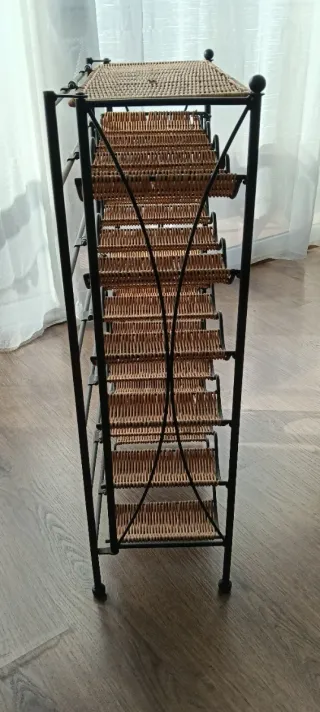 Botellero Forja y Mimbre Negro/Marrón