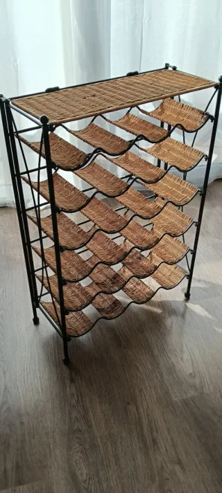 Botellero Forja y Mimbre Negro/Marrón