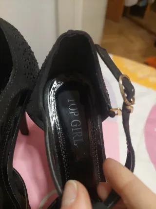 Sandalias tacón negras adornos strass T40