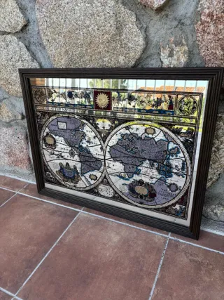 Cuadro Mapa del Mundo Antiguo Marco Madera espejo