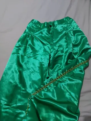 Pantalón verde satinado con bordado dorado