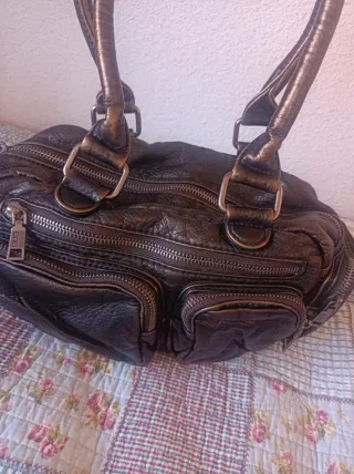 Bolso vintage multibolsillos marrón dorado