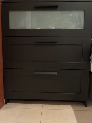 Cómoda 3 cajones negra con cristal