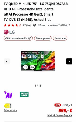 TV LG QNED 75" NUEVA PRECINTADA + FACTURA