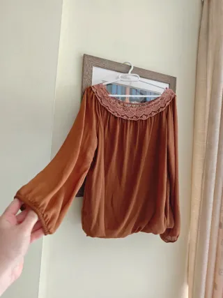Blusa Boho Terracota Encaje Crochet Talla Única
