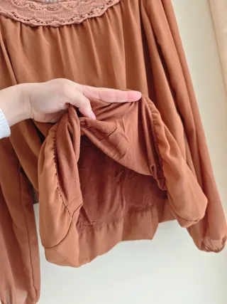 Blusa Boho Terracota Encaje Crochet Talla Única