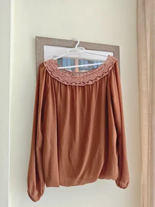 Blusa Boho Terracota Encaje Crochet Talla Única
