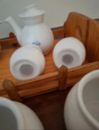 Set 7 Contenitori Ceramica con Vassoio Legno