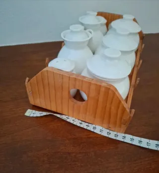 Set 7 Contenitori Ceramica con Vassoio Legno