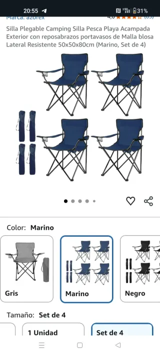 Confezione di 4 sedie pieghevoli per campeggio Azorex