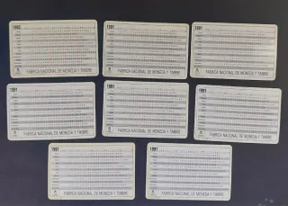 Calendarios bolsillo antiguos. Monedas. Años 90.