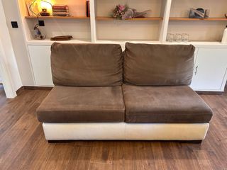 Sofá 2 plazas madera y piel